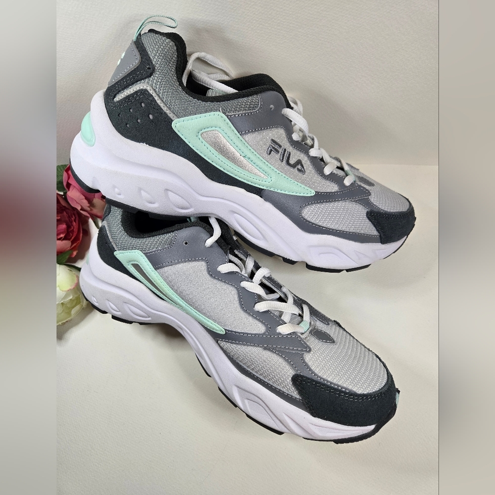 Fila Women's Gray and Mint Sneakers. Fila Tennis Shoes for Women Recollector
